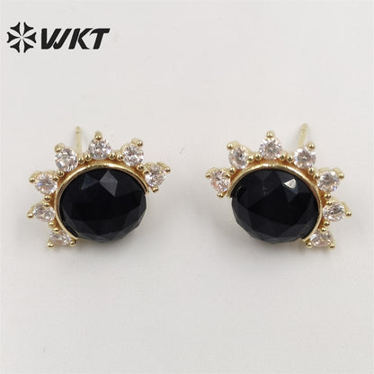 WKT-E671 WKT New Design Fashion Micropaved Cubic Zircon Round Stone Eye Studs Charming Natural Faceted Stone Earring Studs