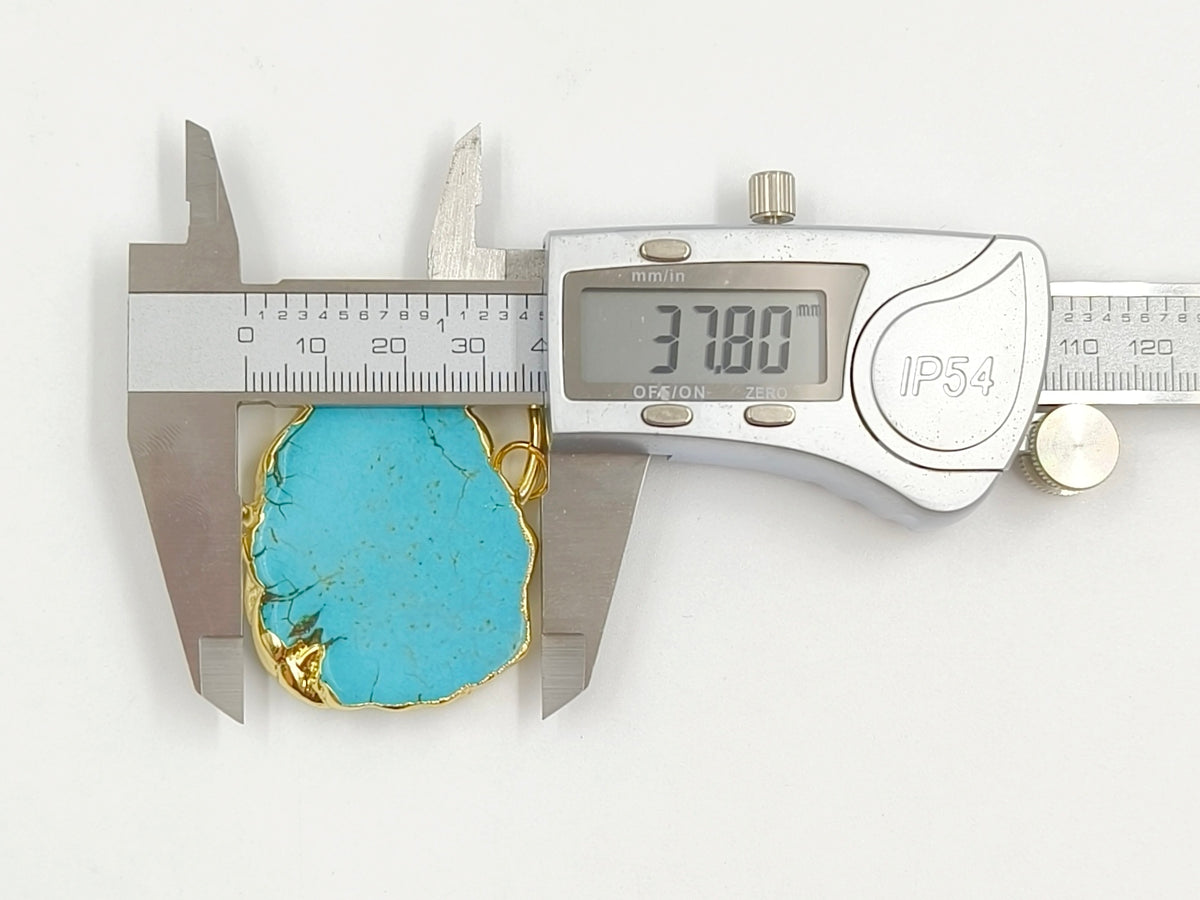 WT-P1372 Vintage Design Sky Blue Natural Stone With Half Circle and Double Tiny Loops Gold Trim Pendant for Jewelry Making
