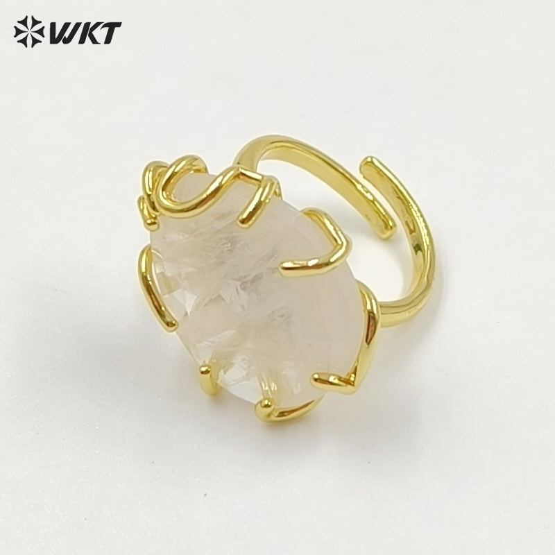 WT-R608 Wholesale Simple Style Gold Electroplated Natural Gemstones Waterdrop Shape Rings For Dance Party Matching Jewelry
