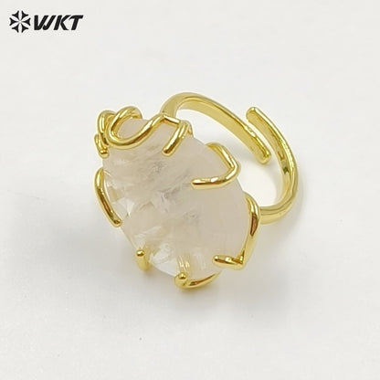 WT-R608 Wholesale Simple Style Gold Electroplated Natural Gemstones Waterdrop Shape Rings For Dance Party Matching Jewelry