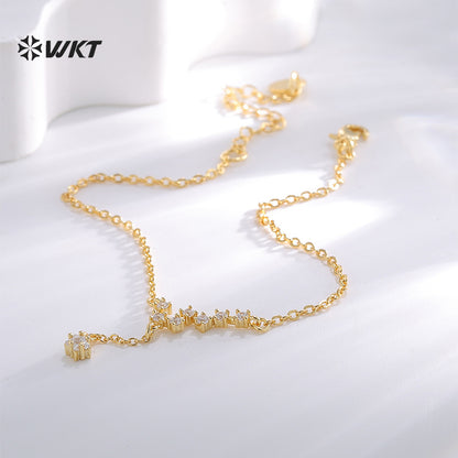 WT-MB128 WKT New Design Simple Style Chain Anklet With Cubic Zirconia Pave Gold Color Plated Ladies Daily Decoration Jewelry