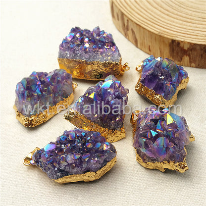 WT-P972 Exclusive Flame Angel Amethyst Pendant Angel Stone,natural Amethyst Pendant with Flame Angel Charm Amethyst Wholesale