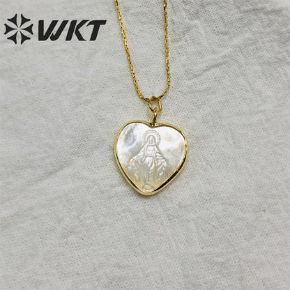 WT-JN162 Virgin Mary Fashion Heart Shape Real Gold Seashell Necklace Christian Religious Necklace Marine Life Jewelry