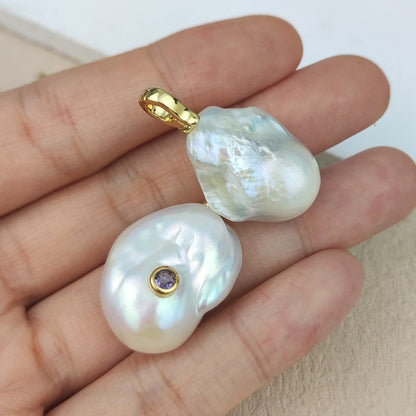 WT-JP529 Good Qualify Colorful Zircon And Natural Pearl Gold Pendant For Women Elegant Fashion Style Earrings Jewelry Making