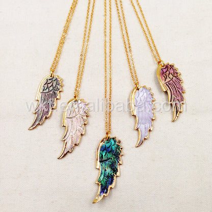 WT-N748 Exclusive Natural Abalone Feather Necklace, Fashion Handmade Carved Shell Feather Necklace