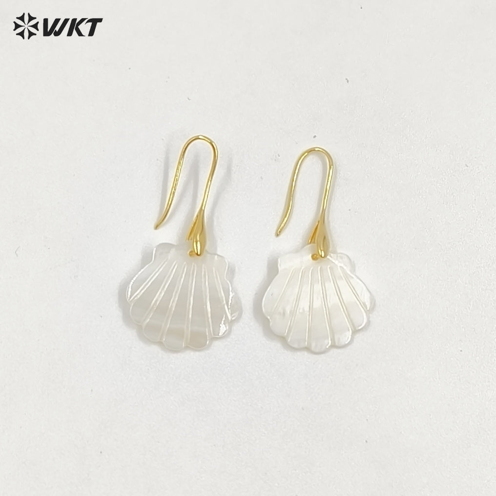WT-MPE161 Newest Summer Holiday Style Elegant Vintage Women Scallop Shell Dangle Earrings For Sea Travel