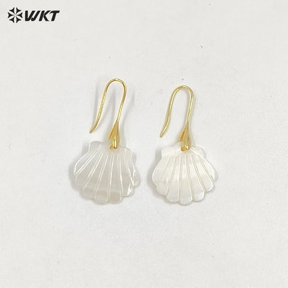 WT-MPE161 Newest Summer Holiday Style Elegant Vintage Women Scallop Shell Dangle Earrings For Sea Travel
