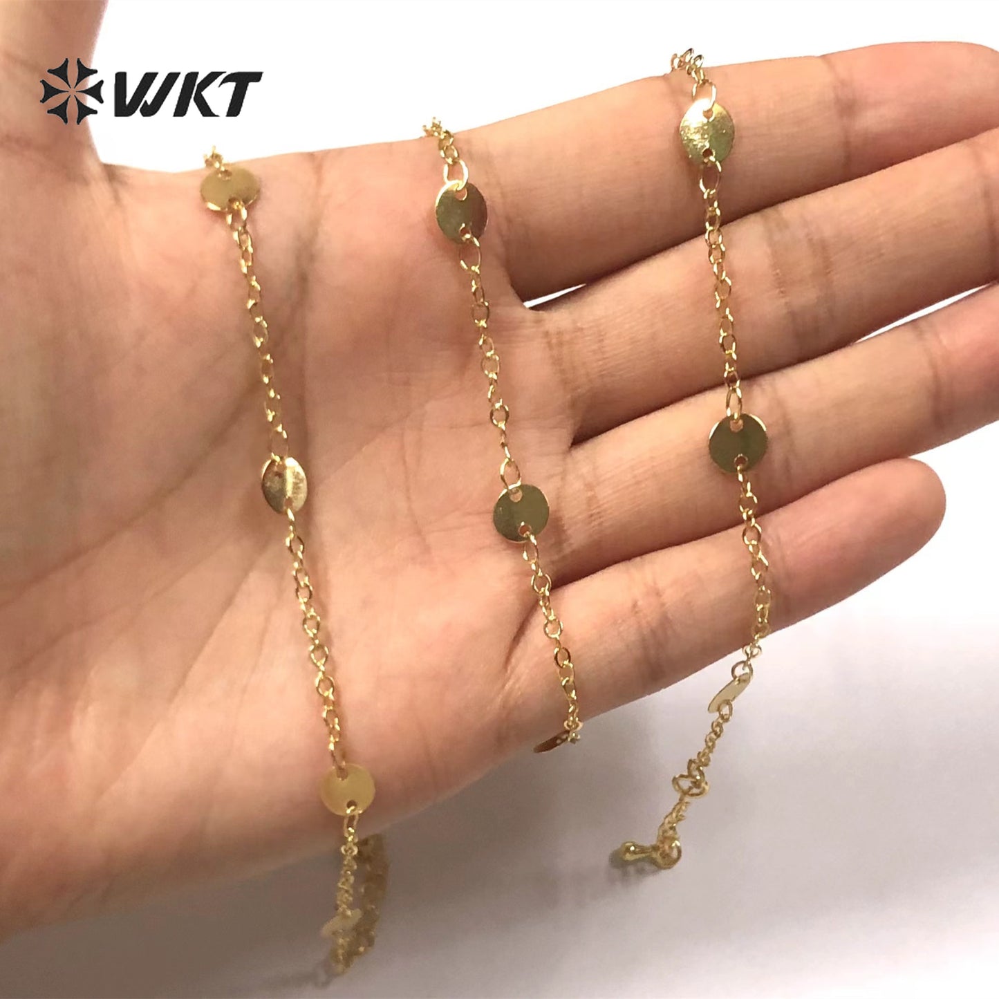 WT-JF335 WKT Simple Hot Trend Round Shape Gold Plated Yellow Brass Bracelets for Lady Wrist Bracelet Jewelry with Lobster Clasp