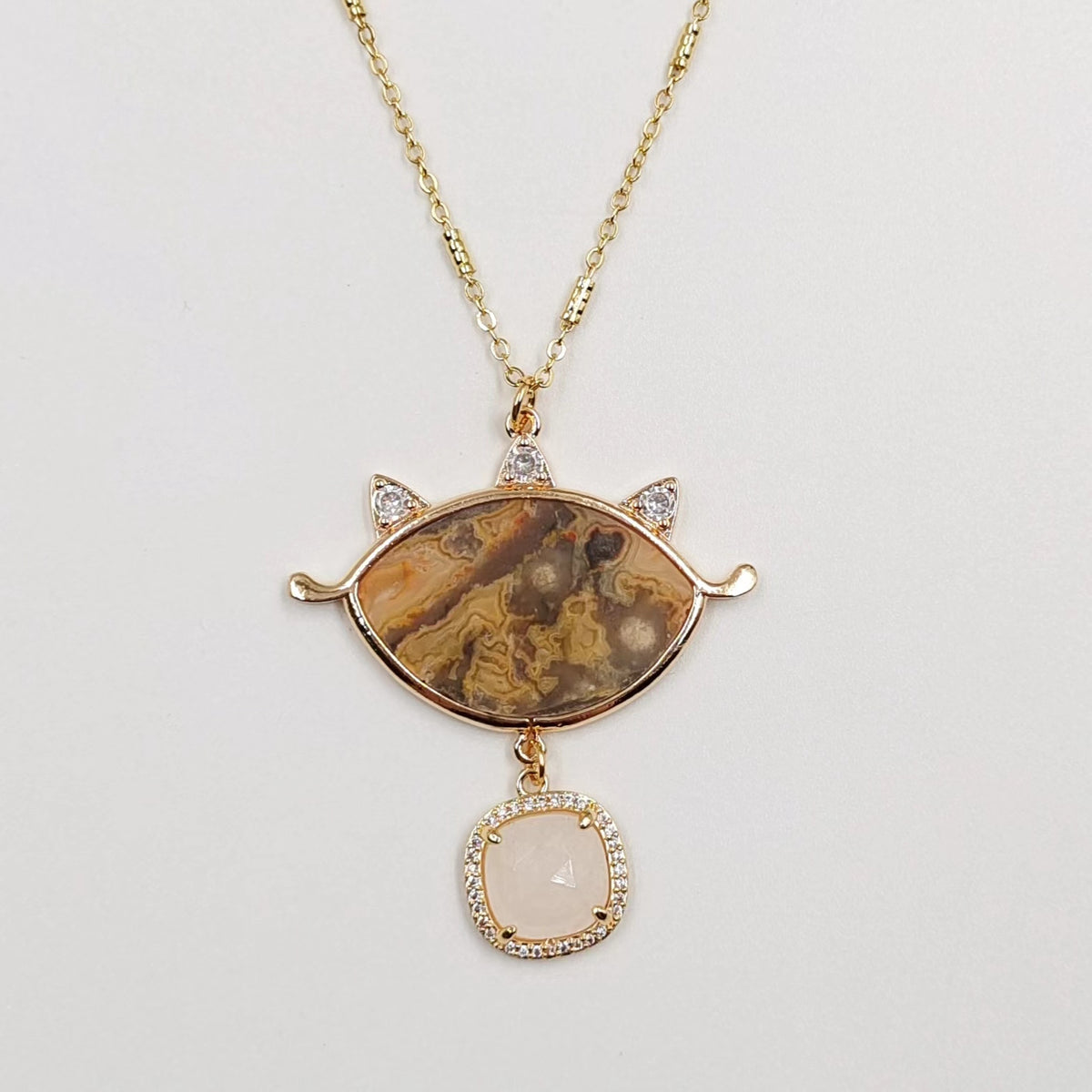 WT-N1444 WKT Best 2023 Newest Natural Necklace Women 18+2 Inch Long Double Pendant Stone Gemstone Necklace