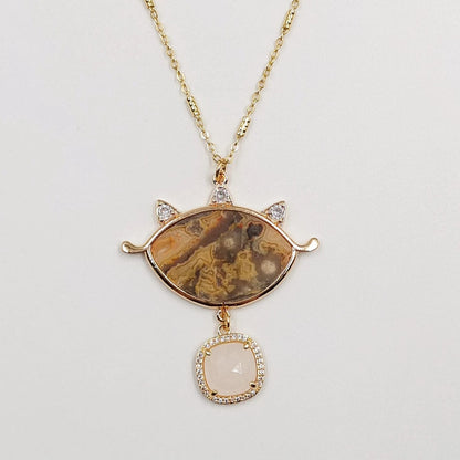WT-N1444 WKT Best 2023 Newest Natural Necklace Women 18+2 Inch Long Double Pendant Stone Gemstone Necklace
