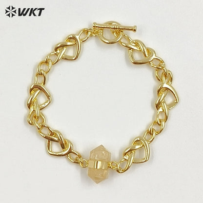 WT-B717 Exclusive Lovely Gold Plated Yellow Brass Heart Star Chain With Natural Gemstones Charms Bracelets As Friends Gift