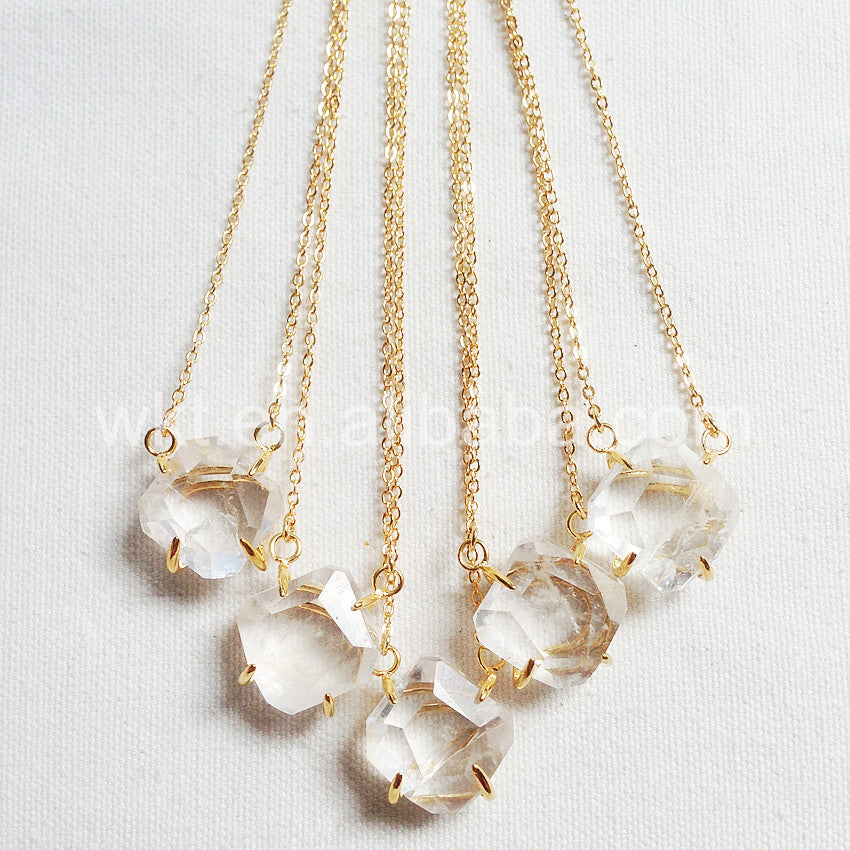 WT-N693 Exclusive Fashion 24karat Gold Plated Prong Setting Natural square Crystal Quartz Necklace