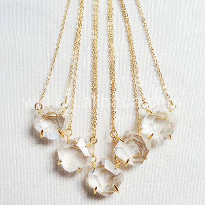 WT-N693 Exclusive Fashion 24karat Gold Plated Prong Setting Natural square Crystal Quartz Necklace
