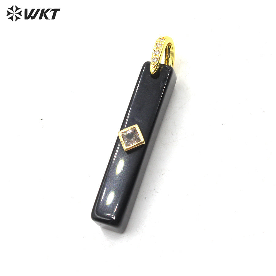 WT-P2123 Wonderful Colorful Zircon And Natural Gemstones Long Bar Shape Gold Pendants For Simple Style Necklace Making