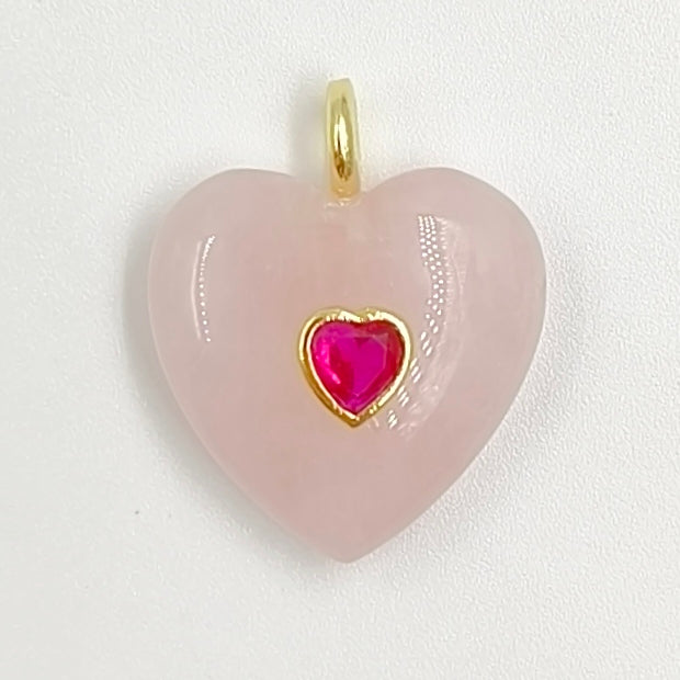 WT-P2059 Factory Wholesale Gold Zircon And Natural Gemstones Heart Shape Pendants As Girls Romantic Jewelry Decorations