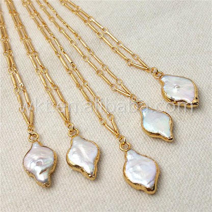 WT-N831 Wholesale Lovely Pearl Shell Necklace,15mm Fashion Natural Pearl With 24k Real Gold Dipped Shell Necklace for Women