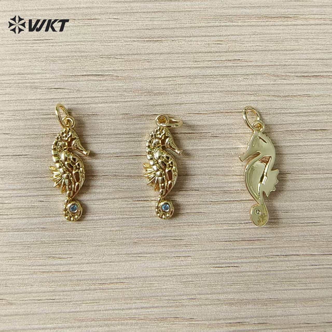 WT-MP324 Exquisite Gold Plated Yellow Brass And Zircon Ocean Series Seahorse Shape Metal Lovely Pendants As Handmade Findings