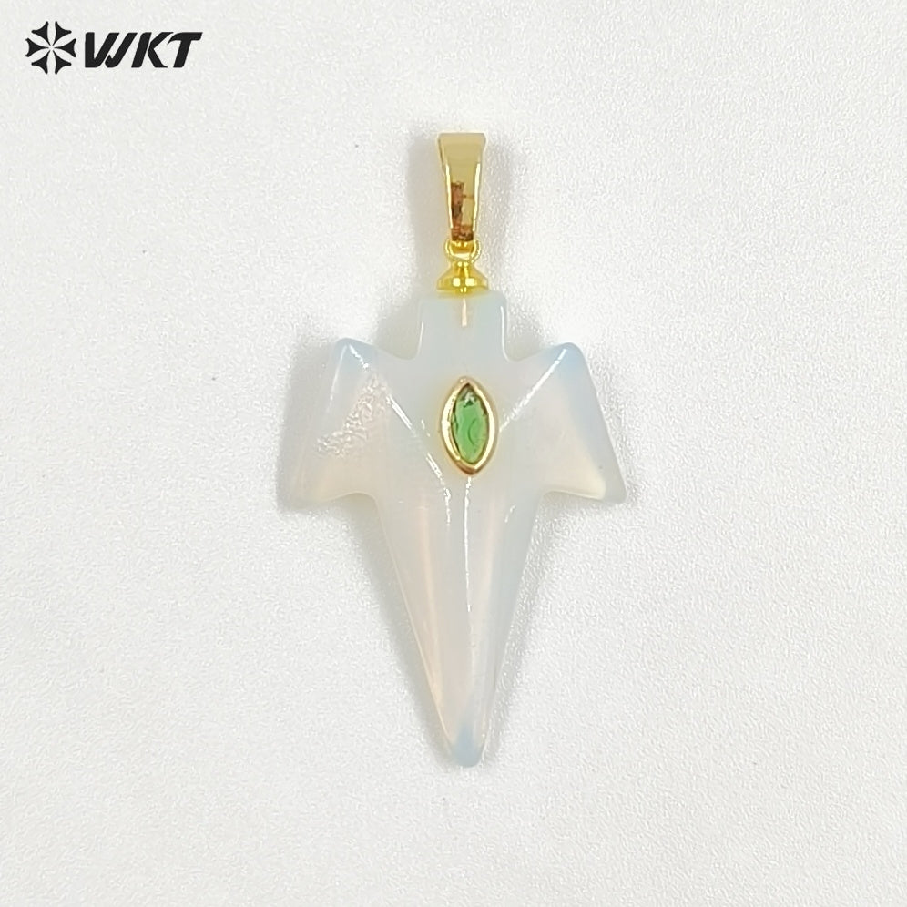 WT-P2096 Unique Design Zircon And Various Natural Gemstones Sword Shape Gold Pendants For Exclusive Necklaces Hand Making