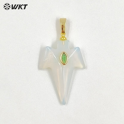 WT-P2096 Unique Design Zircon And Various Natural Gemstones Sword Shape Gold Pendants For Exclusive Necklaces Hand Making