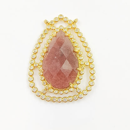 WT-MP258 Newest Charming Cubic Zircon Stone Connectors for Bracelet Design Women Gold Bezel Double Loops Round Pendant