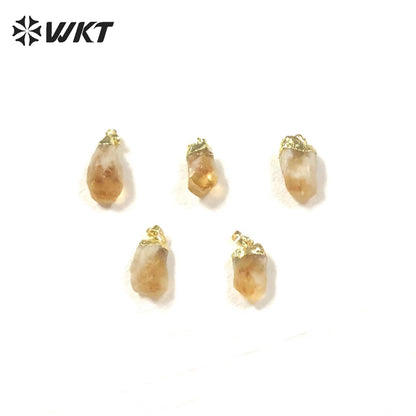 WT-P1757 Small Cute Yellow Citrine Pendant With 18k Real Gold Plated Ladies Gift Pendant Natural Crystal Pendant