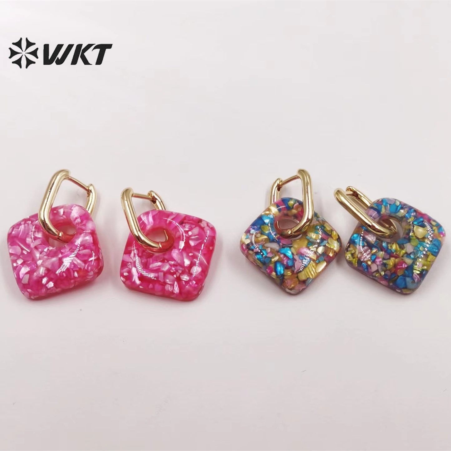 WT-MPE073 European and American Earrings Cute Small Shell Enamel Earrings Colorful square Pendant 18k Gold-plated Earrings