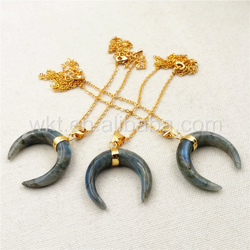 WT-N853 New Natural Labradorite Stone Necklace with 18" Gold Chain Necklace Stone Necklace Jewelry in High Quality