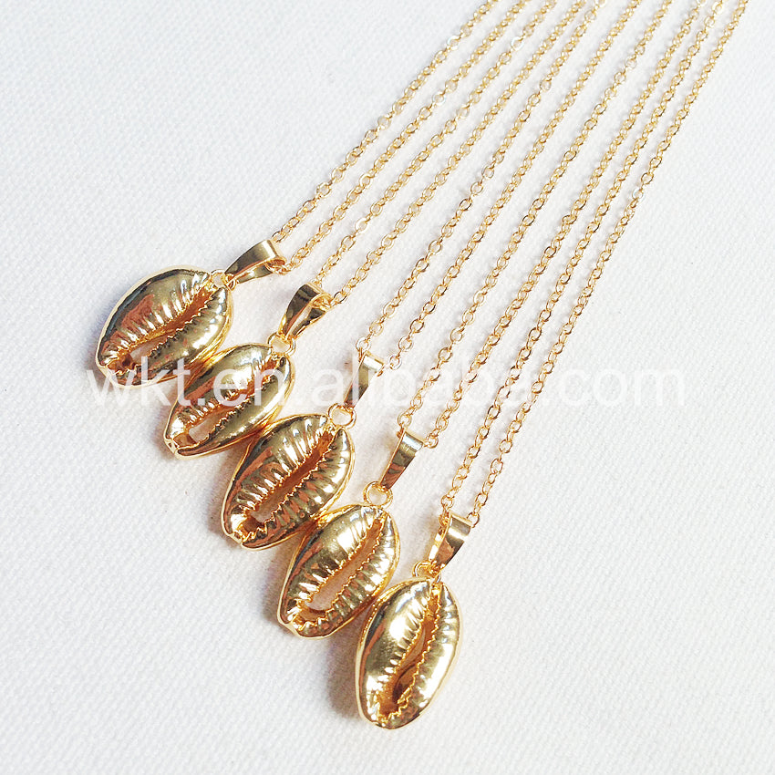WT-JN002 Wholesale Natural Sea Shell Tiny Cowrie Choker Necklace 18k Real Gold Plated Cowrie Shell Conch Necklace
