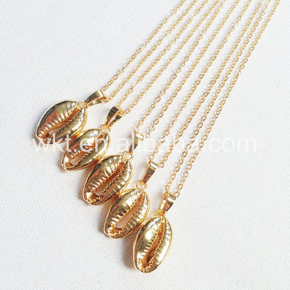 WT-JN002 Wholesale Natural Sea Shell Tiny Cowrie Choker Necklace 18k Real Gold Plated Cowrie Shell Conch Necklace