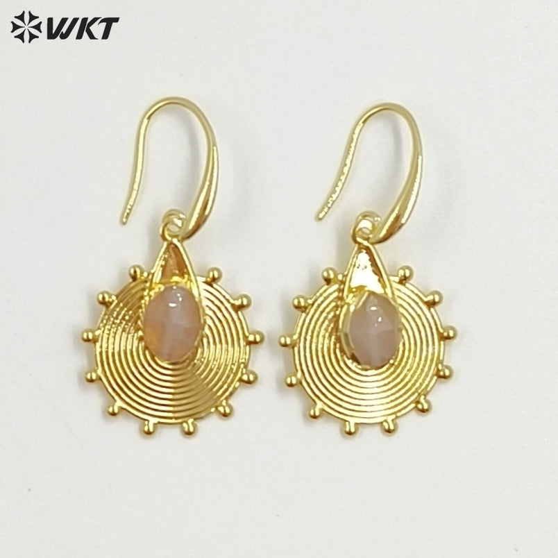 WT-E832 Amazing 18K Gold Plated Natural Gemstone Sun Shape Earrings For Women Popular Fashionable Decorative Accessories