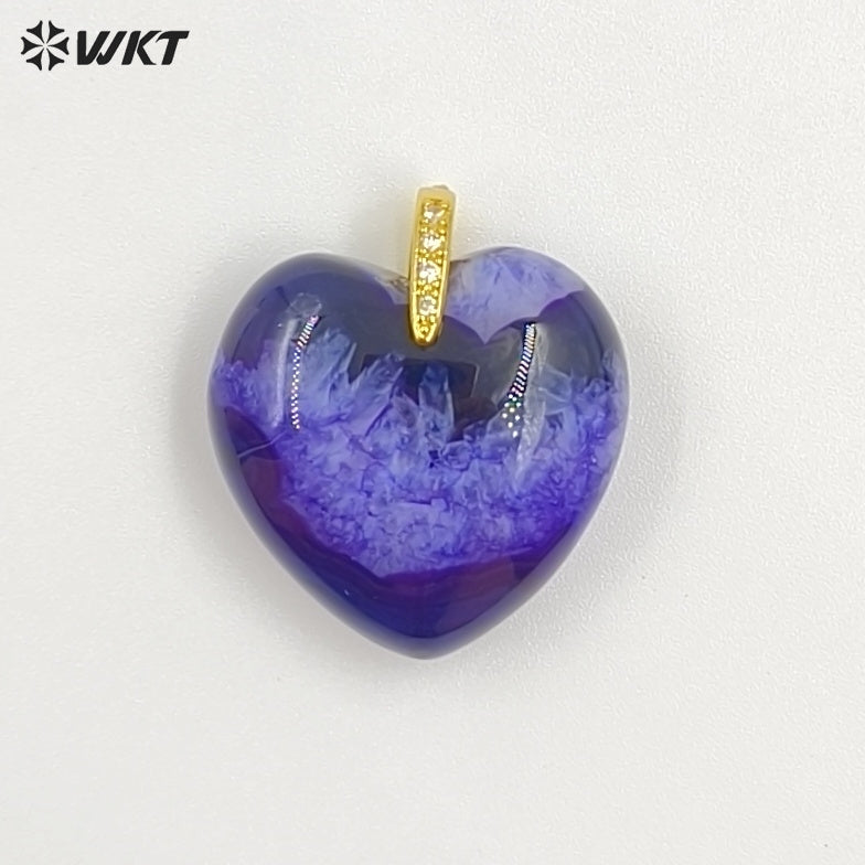 WT-P2125 Gorgeous Fashion Colorful Natural Gemstones Heart Shape Gold Pendants For Female Romantic Necklace Making Design