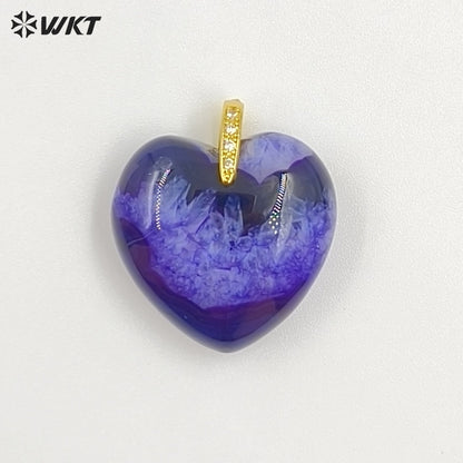 WT-P2125 Gorgeous Fashion Colorful Natural Gemstones Heart Shape Gold Pendants For Female Romantic Necklace Making Design