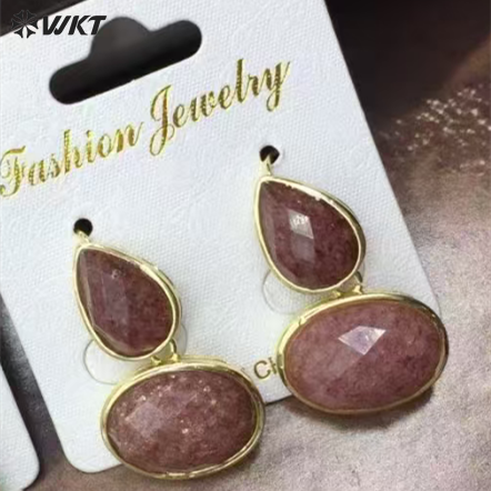 WT-E823 Wholesale Trendy Gold Electroplated Double Natural Gemstones Women Earrings For Party Daily Decorative Jewelry