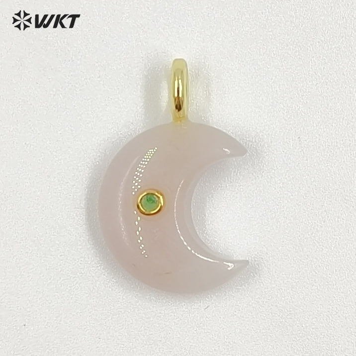 WT-P2098 Good Quality Zircon And Multiple Natural Gemstones Moon Shape Pendants As Female Handmade Earrings Accessories