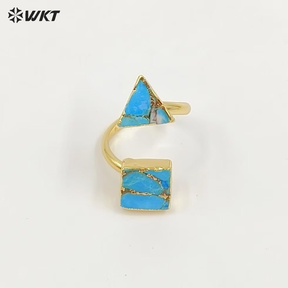 WT-R394 WKT 2022 Luxury Women's Jewelry 18k Real Gold Plated Copper Turquoise Stone for Lady Ring Gems Double Stone Ring