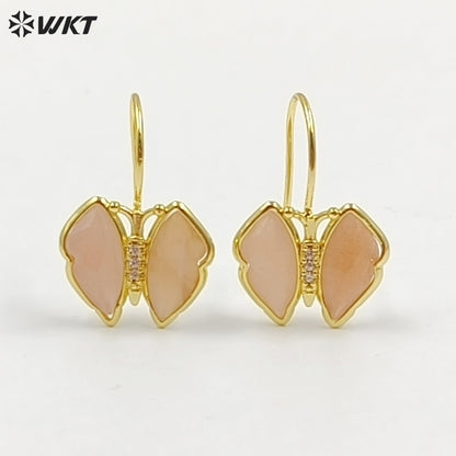 WT-E825 Exquisite Fashion Gold Plated Natural Gemstones Butterfly Shape Little Earrings As Lady Lovely Elegant Jewelry