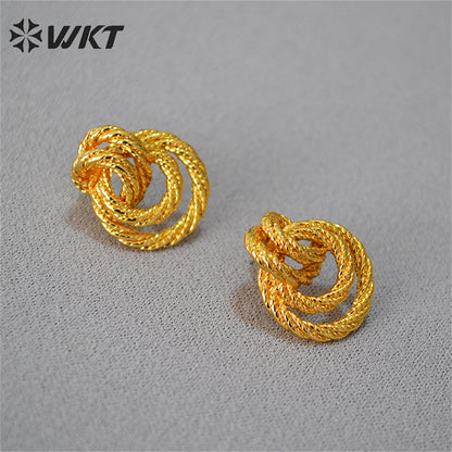 WT-E717 Europe a Small Medieval Twist Wrapped Braided Brass Gilded Atmosphere Exaggerated 925 Silver Needle Earrings