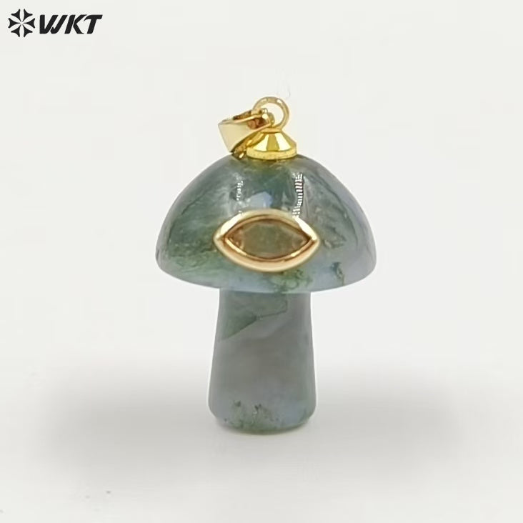 WT-P2063 Cute Boutique Natural Gemstones And Zircon Mushroom Shape Little Gold Pendants As Women Trendy Jewelry Findings
