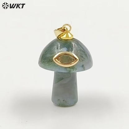 WT-P2063 Cute Boutique Natural Gemstones And Zircon Mushroom Shape Little Gold Pendants As Women Trendy Jewelry Findings