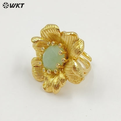 WT-R583 Exquisite Gold Electroplated Zircon And Natural Gemstones Flower Shape Rings For Female Dance Party Jewelry Matching