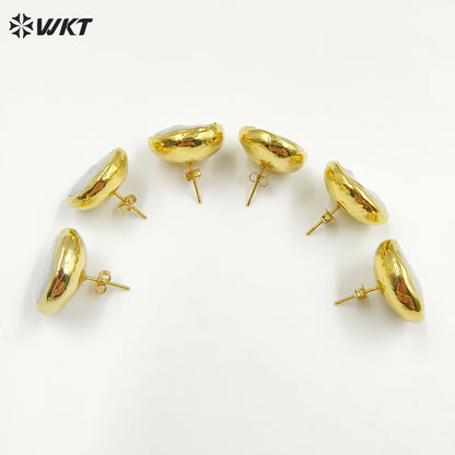 WT-MPE105 Latest Style Regular Freshwater Pearl Natural 18k Gold Plated Gift for Women Weeding 18mm Romantic Pendant Earrings
