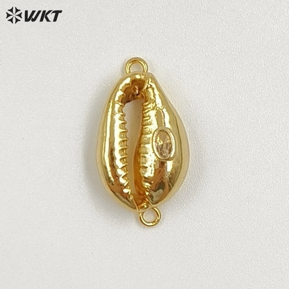 WT-P2131 Popular Fashion Gold Plated Cowrie Shell And Zircon Pendant With Double Hoops As Lady Bracelet Jewelry Accessory