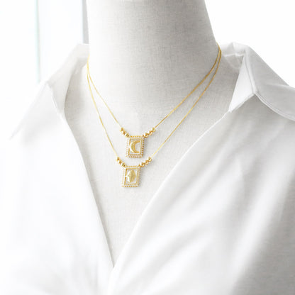 WT-JFN59 Trendy New Arrival Gold Plated Brass And Zircon Moon Star Patterns Square Pendants Necklace For Women Jewelry Accessory