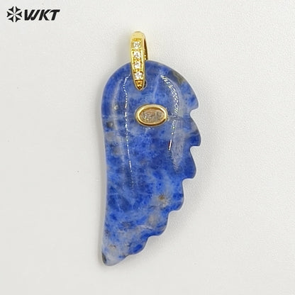 WT-P2061 Amazing Vaious Natural Gemstones And Zircon Carve Feather Shape Pendants As Female Cute Earrings DIY Accessory