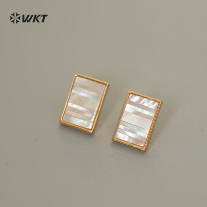 WT-MPE184 Elegant Style 18K Gold Electroplated Mabe Shell Round Heart Shape Design Earrings For Lady Daily Wearing Jewelry