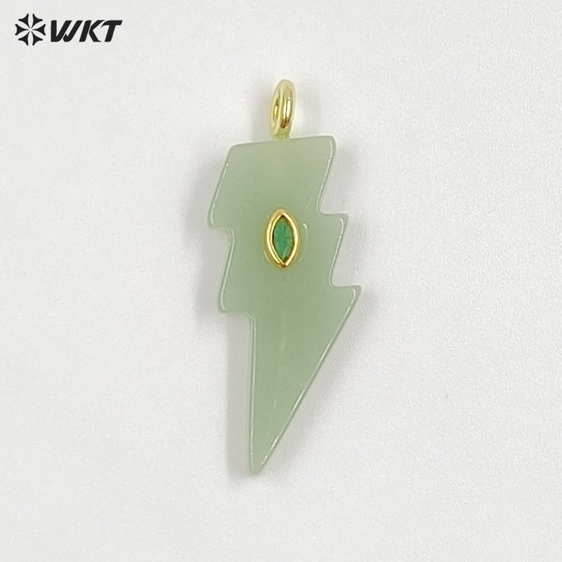 WT-P2100 Factory Wholesale Various Natural Gemstone With Zircon Lightning Shape Pendants For Friend Gifts Making Findings