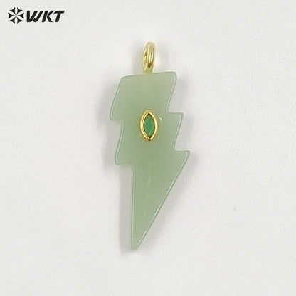 WT-P2100 Factory Wholesale Various Natural Gemstone With Zircon Lightning Shape Pendants For Friend Gifts Making Findings