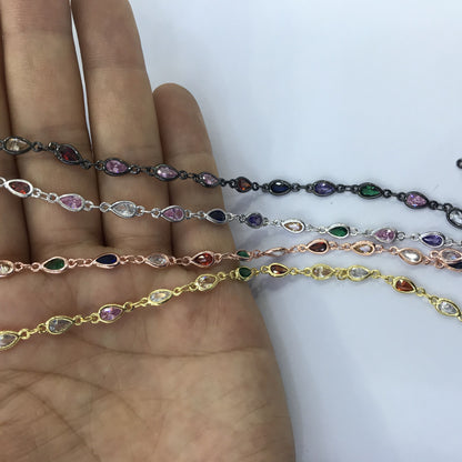 WT-BC131 Wholesale Water Drop Cubic Zircon Chain 18k Real Gold Plated Brass Chain Four Color Select Cubic Zircon Chain