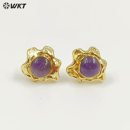 WT-EHP102 Exquisite Lovely 18K Gold Plated Natural Gemstones With Hoop Sun Shape Earrings For Girls Jewelry DIY Findings