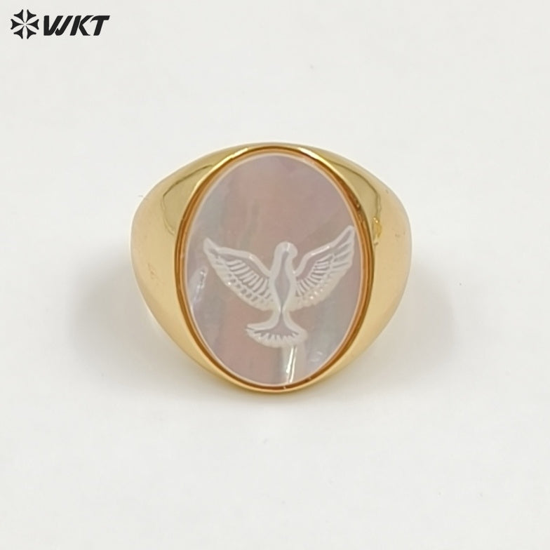 WT-MPR157 Good Quality Vintage Style 18K Gold Plated Cross And Eagle Pattern Adjustable Shell Rings For Party Wearing Jewelry